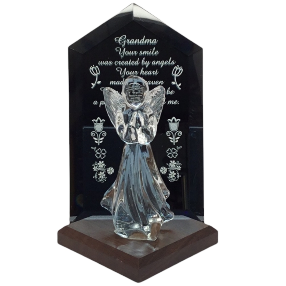 EUC Vintage Dacra Glass Company Praying Glass Angel and Mirror Grandma Plaque